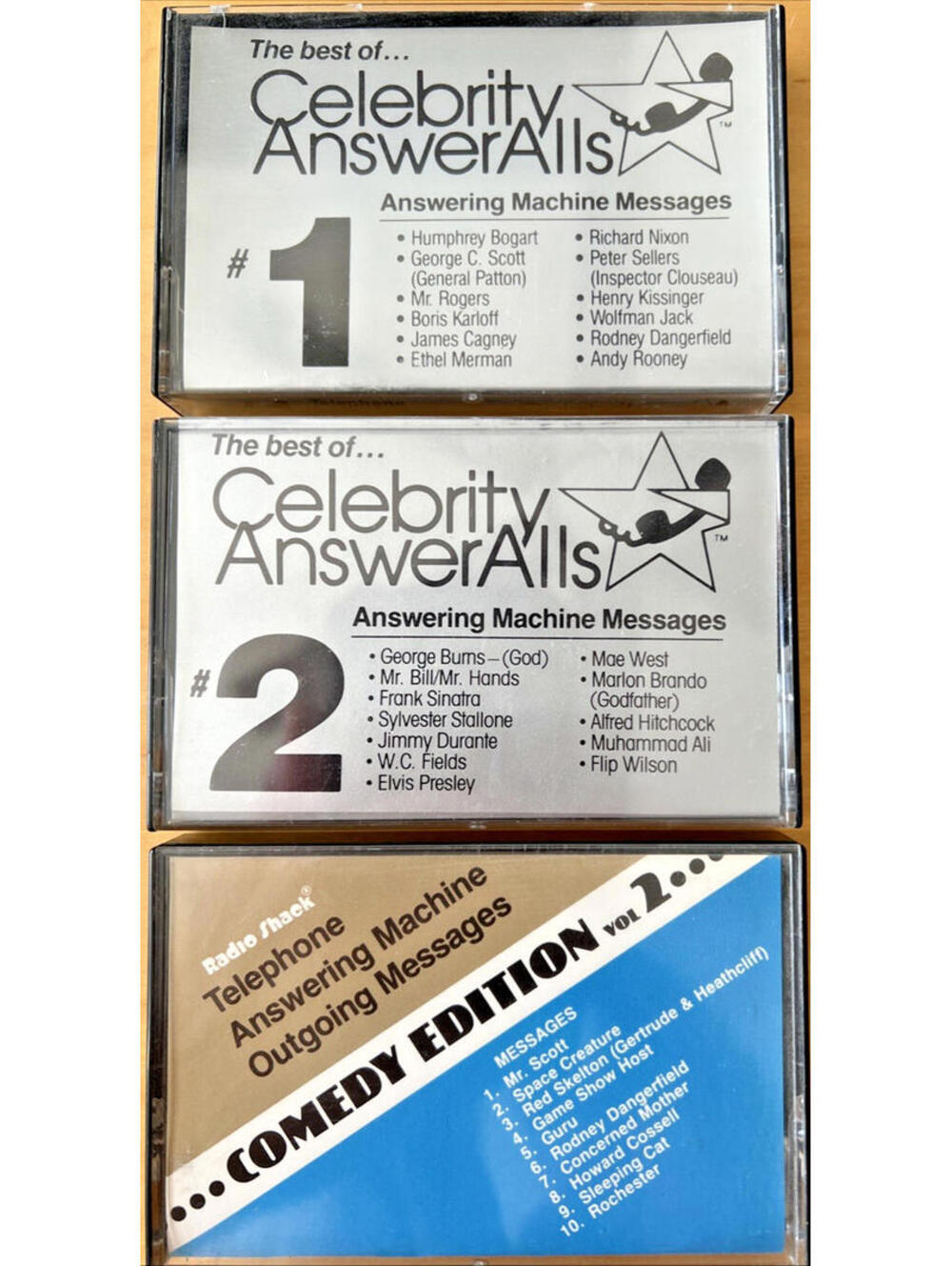 3 Vtg CELEBRITY & Comedy Answering Machine Messages Cassette Tapes EUC